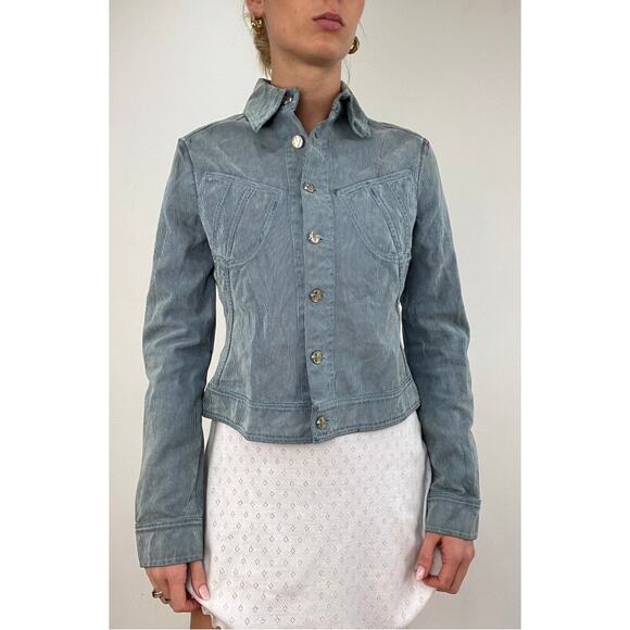 Versace Jeans Couture VTG Womens Blue Button Corduroy Collared Basic Jacket M - Picture 1 of 16